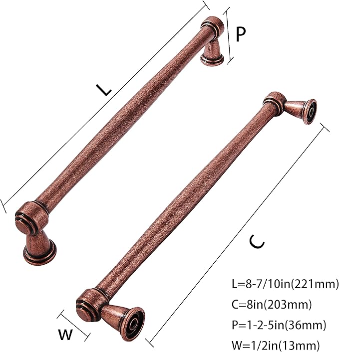 khtumeware 10 Pack 8 Inch(203mm) Antique Copper Cabinet pulls Kitchen Cabinet Handles Kitchen Cabinet Hardware for Cupboard Drawer Handles Dresser Pulls