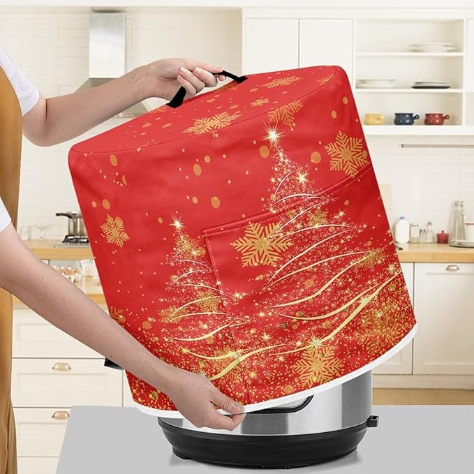 Golden Christmas Tree Dust Cover for Kitchen Instant Pot Accessories Appliance Cover Quart Pressure Cooker Air Fryer Rice Cooker Kitchen Appliance Dust Covers with Storage Pockets Size S