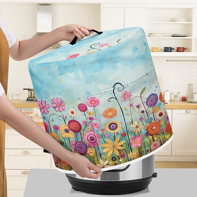 Air Fryer Cover Dust Cover, Easy to Clean Small Appliance Covers for 6 Quart Air Fryer & Pressure Cooker Kitchen Appliance Accessories with Pockets, Colorful Floral