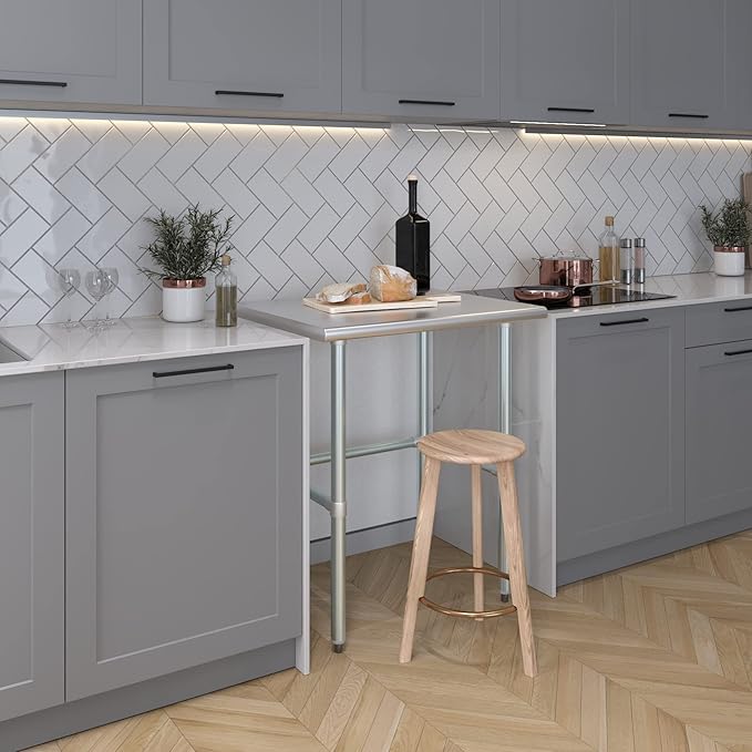 AmGood Stainless Steel Work Table Open Base | NSF Kitchen Island Food Prep | Laundry Garage Utility Bench (30" Long X 24" Deep)