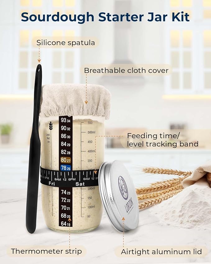 Silicone Proofing Baskets with Sourdough Starter Jar Kit, 9" Round & 10" Oval Foldable Banneton Baskets, Sourdough Bread Baking Supplies