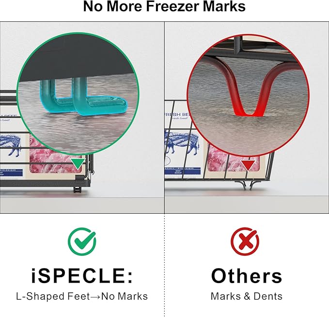 iSPECLE Deep Freezer Organizer Bins for 10 to 20 Cu.Ft, 4 Pack Stackable & Hanging Baskets, Expandable Metal Wire Storage System, Fits 17.5"-22.6" Width, Chest Freezer Only, Black