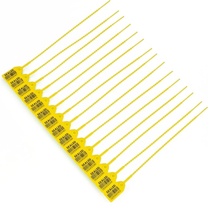 500 Yellow Plastic Barcode Seals, Numberd Plastic Tamper Seals Security Tags, Pull-Tite Safety Zip Ties, Tamper Proof Tags Plasic Locks for Fire Extinguishers