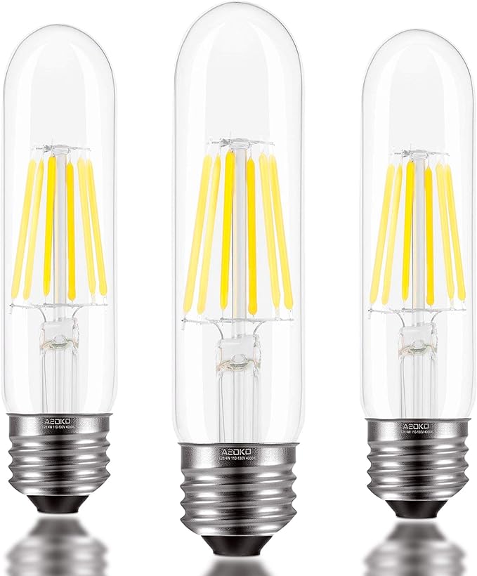 ASOKO E26 T10 Bulbs Daylight White 6W, Dimmable T10 Edison Bulb 60 watts 4000K, E26 Base LED Tubular Light Bulbs, Tube Vintage LED Edison Bulb for Desk Lamp, Pendant Lights, Home (3 Pack)