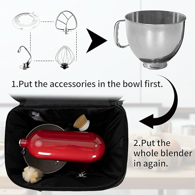 TORIBIO Kitchen Mixer Storage Bag Compatible with KitchenAid and Extra Accessories, Mixer Portable Carrying Bag/Case fit for 6-Quart and 8-Quart Mixers, 15.7" x 10.6" x 17.7"