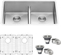 Ruvati 32-inch Low-Divide Undermount Tight Radius 50/50 Double Bowl 16 Gauge Stainless Steel Kitchen Sink - RVH7411
