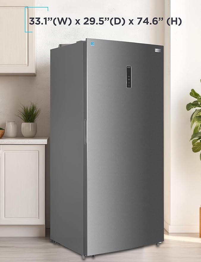 BLACK+DECKER 21.2 Cu. Ft. Convertible Freezer Refrigerator, Upright Freezer with Glass Shelves, Reversible Door, ENERGY STAR rated, Frost Free, BUC2120MS, Stainless Look