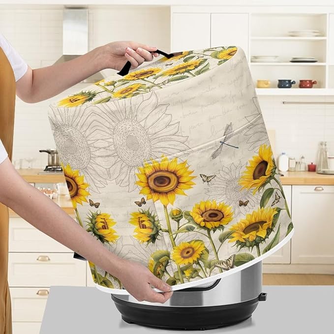 Xoenoiee Butterfly Dragonfly Sunflower Print Kitchen Appliance Dust Cover with Pockets, Electric Pressure Cooker Cover Compatible with Rice Cooker Cover Air Fryer Cover, for 3 Qt Pot