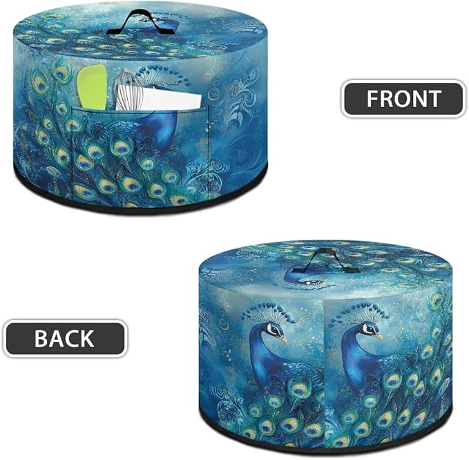 Blue Peacock Floral Print Slow Cooker Cover Fits 6/7/8 Quart Large Crock Pot Practical Electric Pressure Cooker Cover Keep Kitchen Clean and Easy to Use, 16x14x9.6 Inch
