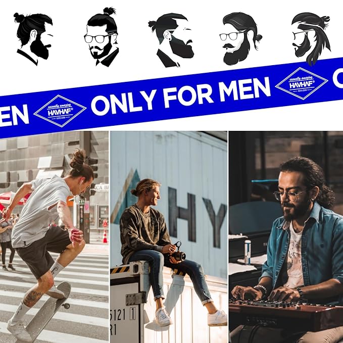Braided Mens Hair Ties For Men 5 pcs(XL, Red Black) - For Buns Curly Thick Dense Hair Elastic Hair Ties For Guys | No damage Crease Breakage Man Bun Hair Tie Men with Long Hair Perfect hairtie