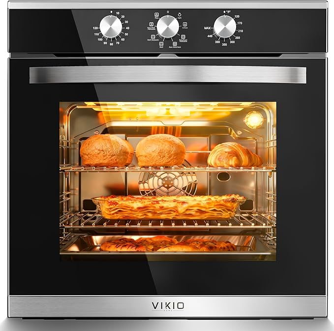 Single Wall Oven 24", 2.83 Cu.Ft-80L with 8 Functions Built-in 24 Electric Wall Oven, 240V, 3220W Fast Preheat, Mechanical Knob Control for Easy Cooking