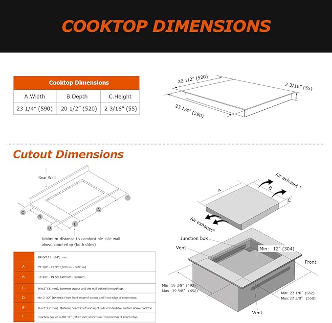 24 Inch Induction Cooktop 4 Burners, Flat Glass Top Electric Stove Hob with Bridge-SYNC, 3 Preset Modes Booster, Timer, Pause, Child Lock, Drop in, 208~240V/40A, Black