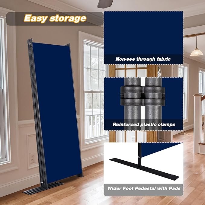 Room Divider, 6 Panel Folding Privacy Screens with Wider Support Feet, 6 Ft Portable Room Partition for Room Separator, 132" W X 71" H, Navy Blue