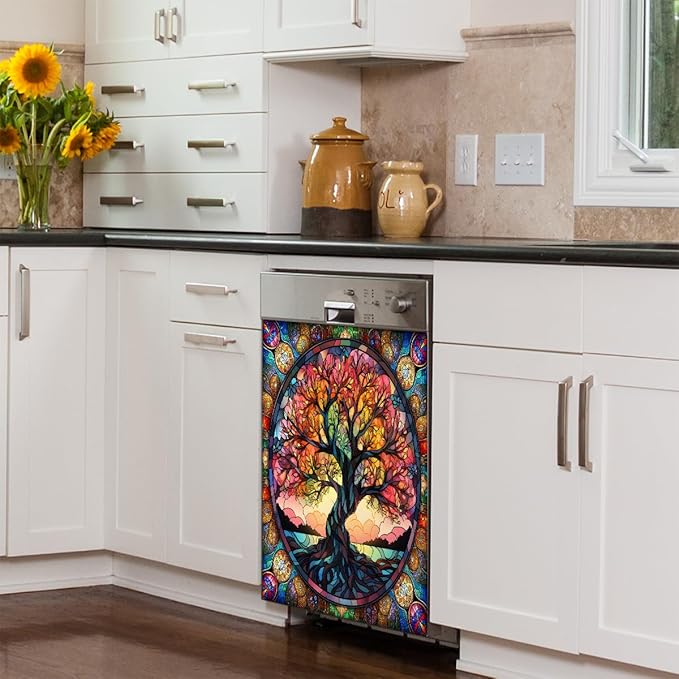 Dishwasher Magnet Cover Rainbow Tree of Life Abstract Front Dishwasher Cover Decoration Reusable Magnetic Door Cover Panel Decal Home Appliances Stickers Kitchen Refrigerator Fridge 23"x26"