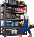 72''H/47''W Garage Shelving 5-Tier Adjustable Metal Garage Shelves Heavy Duty Unit,3000 LBS Steel Shelf Storage Rack Suitable for Industries,Warehouses,Basement,Black (72''H x 47''W x 20''D)