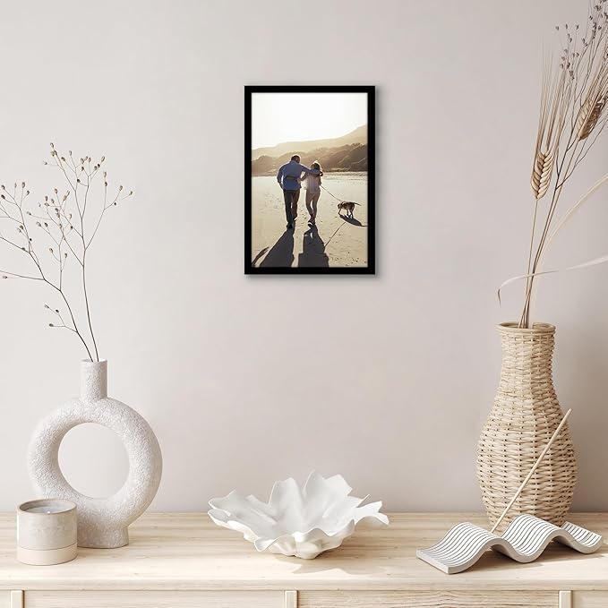 Americanflat 6x9 Picture Frame with Shatter-Resistant Glass - Streamline Collection - Thin Border Photo Frame for Tabletop and Wall Display - Hanging Hardware and Easel Stand Included - Black