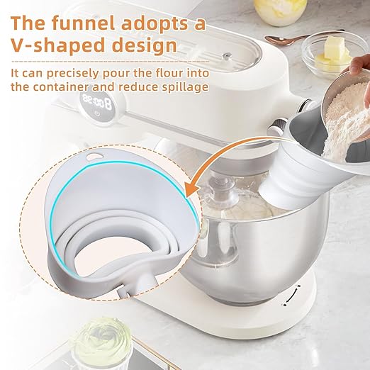 Counte Flour Funnel Silicone for Kitchen Aid Standing Mixer,New Flour Funnel-Stand Mixer for Kitchen Aid Artisan Ksm150 5-Quart Tilt-Head Stand Mixer,Enables Guided Pouring (White)