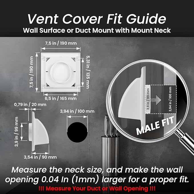 Repa Market 4 Inch Dryer Vent Cover Outside with Backdraft Damper - White ABS Plastic Exhaust Vent Hood - Wall Vent Cover - Outside Dryer Vent Cover for Dryer Vent Hose, Bathroom Vent Cover, AC Vent