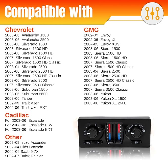 599-210XD AC Climate Control Panel Compatible With 2002-2009 Chevy GMC Buick Cadillac Isuzu Saab, Fir for Silverado Avalanche Suburban Tahoe Trallblazer Sierra Envoy Yukon 9-7X