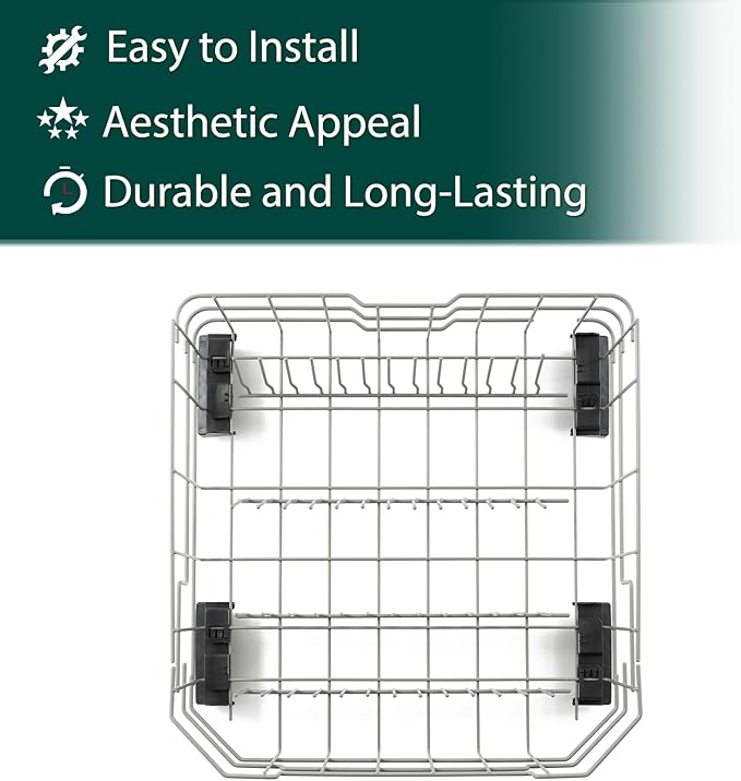 WD28X26099 WD28X34744 Lower Dishwasher Rack Replacement Parts for GE Lower Dishrack Dishwasher Rack 20.7'' D x 21.6'' W Roller Wheels GE GDF510PSM0SS GDT535PSM0SS Bottom Dish Rack Assembly 1 Pcs