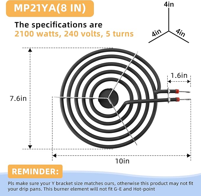 2 Pack MP21YA Electric Range Burner Element Unit 8" Replacement Fit for Hard-wick & Ken-more & May-tag & Nor-ge & Whirl-pool Electric Range Stove - Fit MP22YA Stove Burner by AMI PARTS