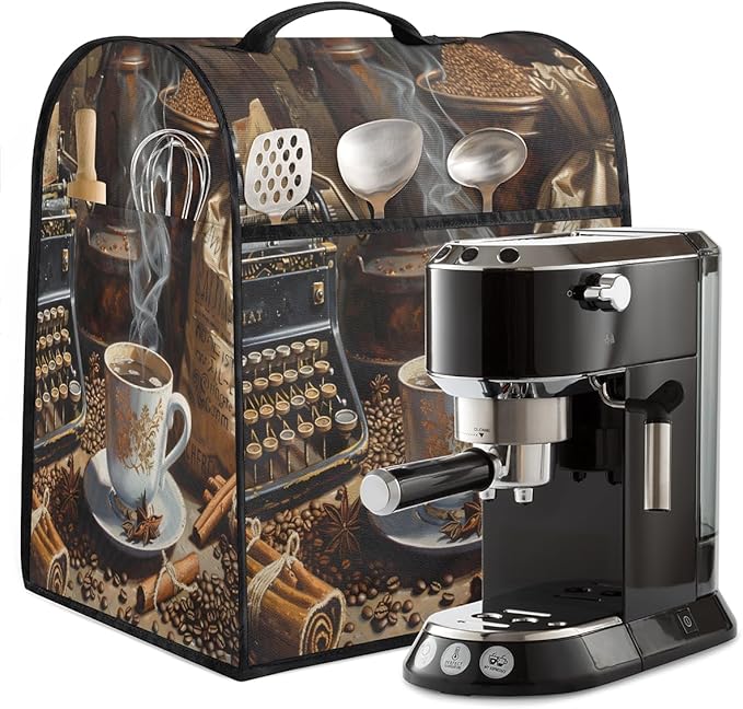 Kitchen Aid Mixer Cover Retro Coffee Bean Pattern Stand Mixer Cover Compatible with 6-8 Quarts Stand Mixers, Dust Covers with Zipper Pocket Foldable Washable Kitchen Aid Organizer Bag