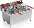 EGGKITPO Deep fryers Commercial Deep Fryer 12L x 2 Large Dual Tank Electric Countertop Fryer for Restaurant with 2 Frying Baskets and Lids, 1800W x 2, 120V