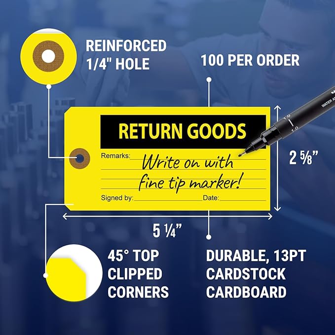 Tags 4 Less Production Quality Control Hang Tags – Equipment Preventative Maintenance Labels, for Easy Record-Keeping for Inventory Status (Return Goods, Pack of 100)