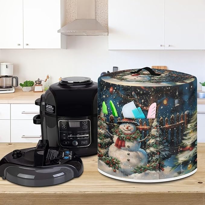 Christmas Cute Snowman Print 6 Quart Pressure Cooker Cover Dust-proof Kitchen Appliance Protector Air Fryer Dust Cover with Top Handle and Pocket