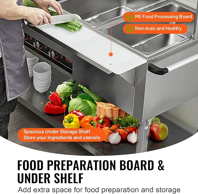 VEVOR 2-Pan Commercial Food Warmer, 2 x 20.6QT Electric Steam Table, 1000W Professional Buffet Catering Food Warmer with 4 Wheels (2 Lockable), Food Grade Stainless Steel Server for Party Restaurant