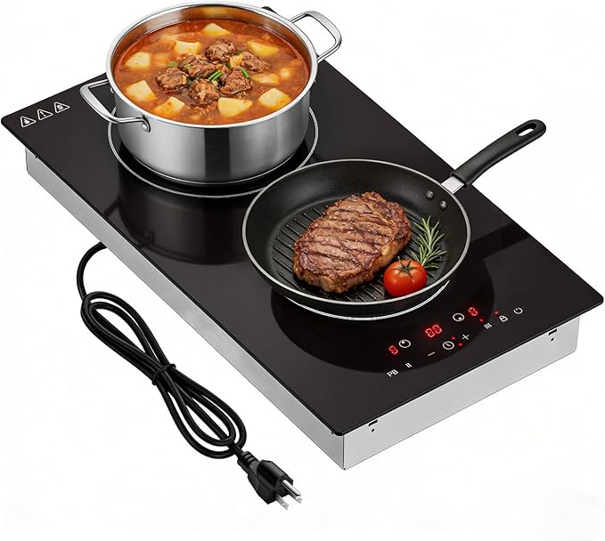 Ranein Induction Cooktop 12 Inch, Build-in 2 Burners Electric Stove Top, 9 Power Settings, Max 1800W, Sensor-Control Induction Hob with Multiple Safety Protections, Compatible with Magnetic Cookers