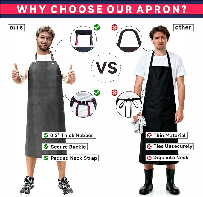 GoldPig Thick Rubber Apron: Waterproof, Chemical Resistant, Adjustable Neck & Belt for Dishwashing, Gardening, Butchering