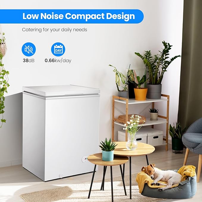 Kismile 3.5 Cubic Feet Chest Freezer with 2 Removable Baskets Free Standing Top Open Door Small Deep Freezer with Adjustable Temperature for Home/Kitchen/Office/Bar (3.5 Cubic Feet, White)