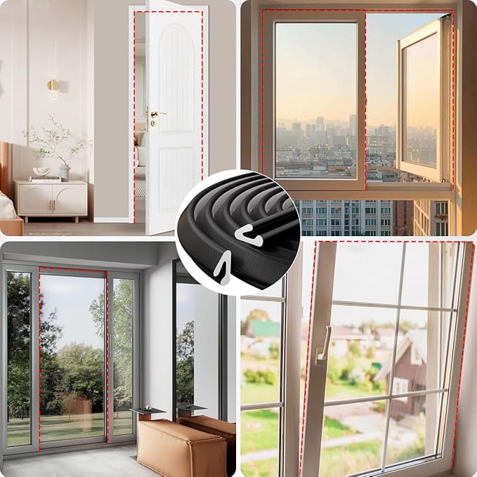 V Shape Thin Foam Weather Stripping Door Frame Seal Strip 33FT Black, Draft Stopper, Insulation Winter, Weatherstripping, Gap Sealing, Soundproofing, Self-Adhesive Used for Exterior Front Door Side