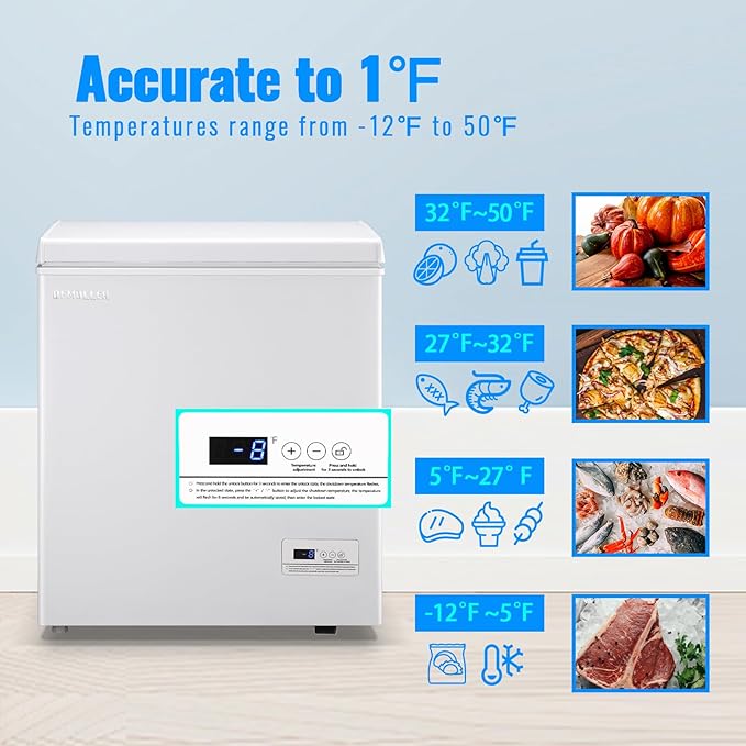 Chest Freezer Ultra-Low Temperature Deep Freezers (Down to -11.2 ℉) with Two Removable Baskets Accurate Display of Cabinet Temp Freestanding White