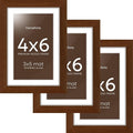 Homeforia 4x6 Brown Picture Frame, High End Dark Oak 4x6 Wooden Frames with Mat 3x5 Photo, 4 x 6 Walnut Wood Frame Matted to 3 x 5 Print, 6x4 Wall or Tabletop Frame, Tempered Glass, Wall Kit, Set of 3