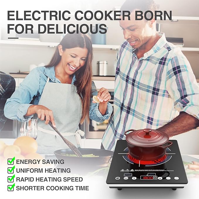 VBGK Electric Cooktop,110V Electric Stove Top,Single Burner LED Touch Control,9 Power Levels, Kids Lock &Timer,Overheat Protection,1800W Portable Induction Cooktop.