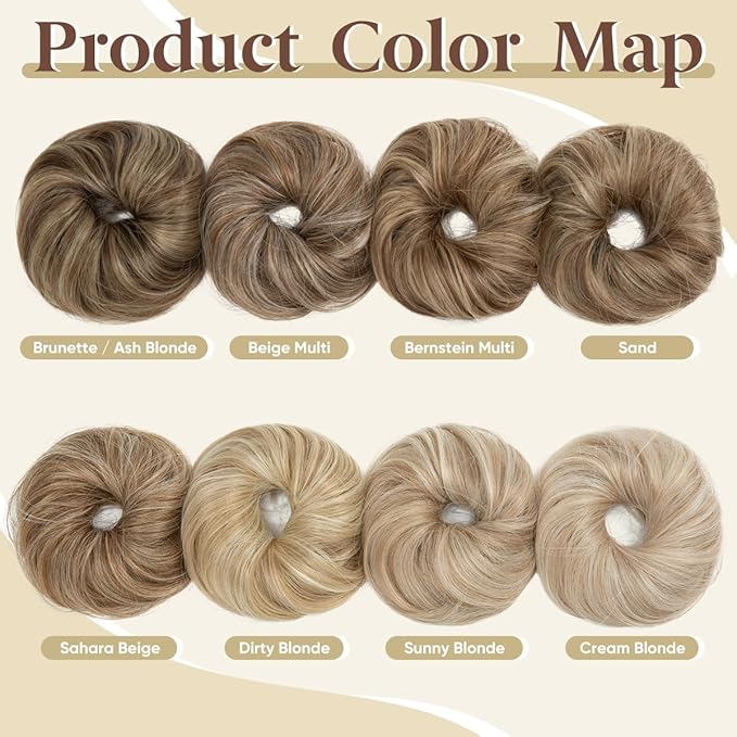 CJL HAIR 2PCs Small Cute Messy Bun Hair Piece for Thin Hair Women Mini Synthetic Curly Bun Scrunchies Updo Hairpieces Sand