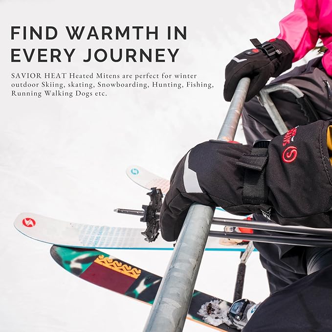 SAVIOR HEAT Heated Mittens Battery Ski Gloves, Upgraded Electric Rechargeable Mitts for Skiing Camping Hiking Arthritis Hands Men Women