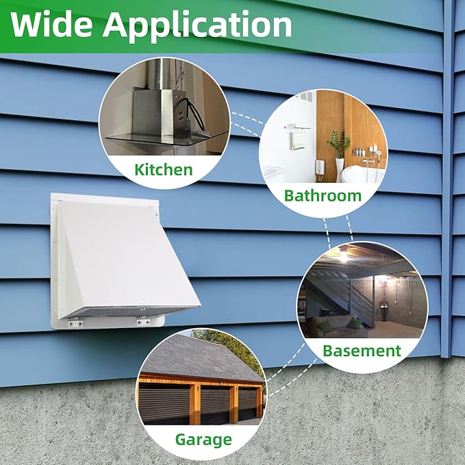 4 Inch Dryer Vent Cover Outside,Dryer Vent Cover Outdoor Exterior Vent Cover Wall Vent Dryer Exhaust Vent Cover Cap,Hooded Wall Vent with Screen & Damper for Dryer Duct AC HVAC,Galvanized Steel,White