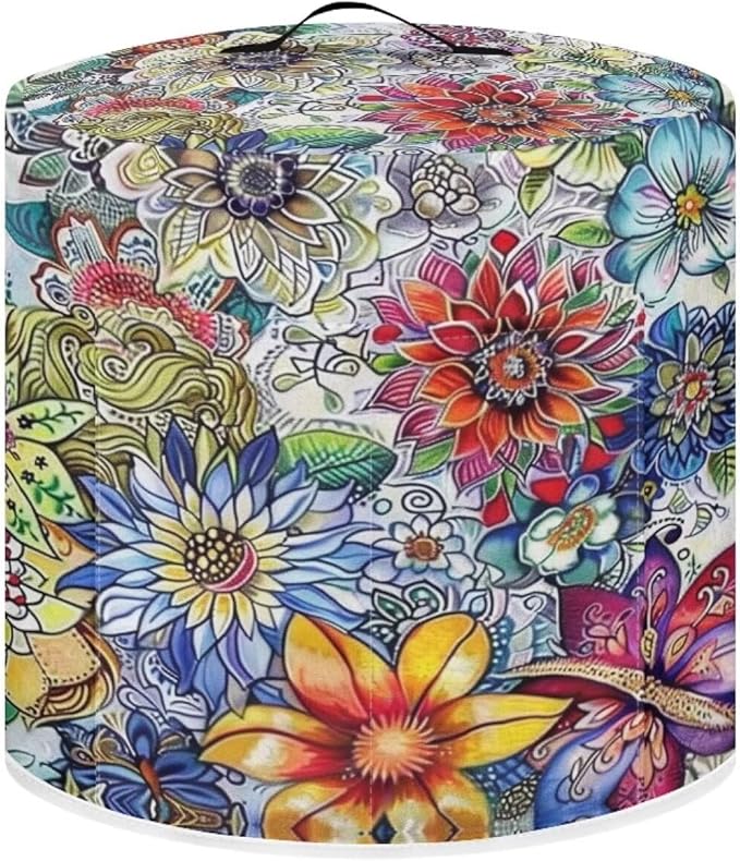 Flashideas Colorful Flowers Pressure Cooker Cover for Women Dust-proof Cover for Rice Cooker Air Fryer Kitchen Appliance Covers with Top Handle and Pocket Home Kitchen Decor Gifts for Friends