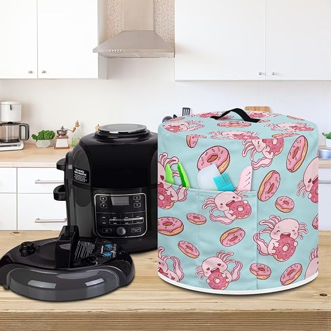 Axolotl Kitchen Appliance Covers, Dust Cover for 3 qt Air Fryer & Pressure Cooker Kitchen Appliance Accessories with Storage Pockets, Machine Washable