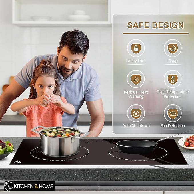 K&H 2 Burner Dual Double 24 Inch Built-in Induction Electric Stove Top Ceramic Cooktop 120V 1800W INDH-1802-120Hx