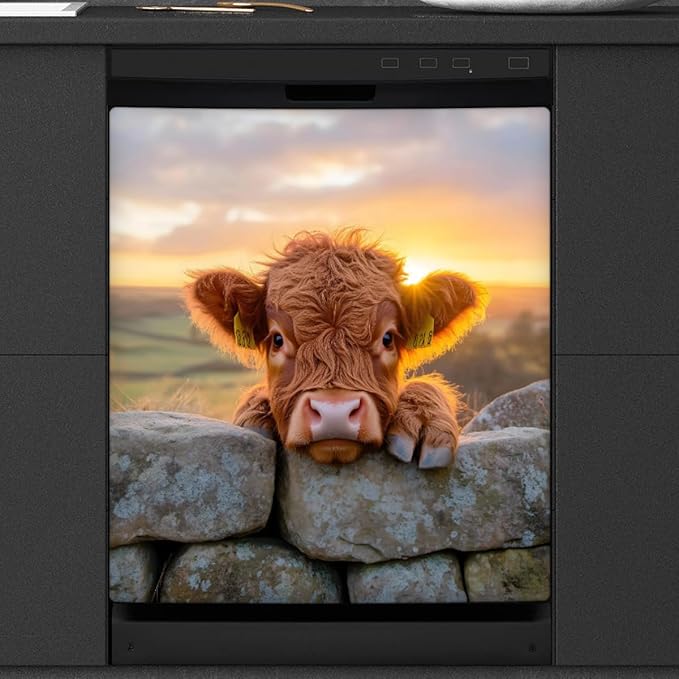 Funny Alpine Cow Dishwasher Magnet Cover Front Dishwasher Cover Decor Reusable Magnetic Door Cover Panel Decal Home Appliances Stickers Kitchen Refrigerator Fridge 23"x26"