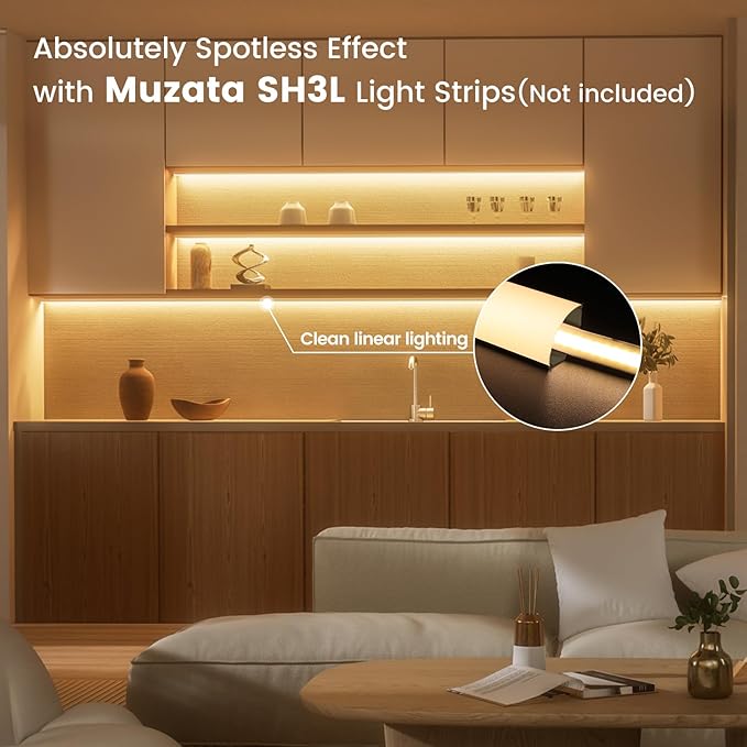 Muzata 10Pack 6.6FT/2M V Shape LED Channel Black Aluminum LED Strip Diffuser Channel with Milky White Cover Corner Lighting Easy Installation V1SW BW 2M