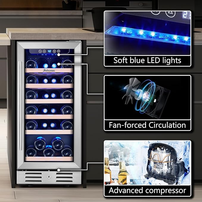 Kalamera 15 Inch Wine Fridge, 28 Bottle Wine Cooler Refrigerator, 40-66℉ Digital Temperature Control,Built-in or Freestanding