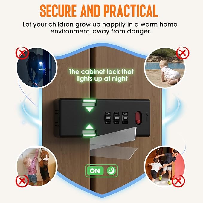 Keyless Cabinet Lock,Cabinet Password Locks with Luminous,3-Digit Combination Door Lock for Drawers, Barn Door, Bathroom, Outdoor, Closet, Fence,Protect Privacy(1PCS,Black)