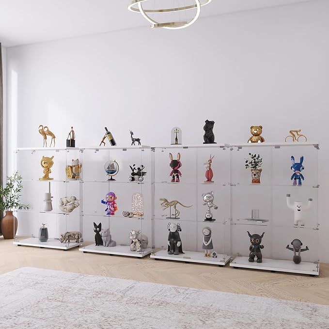 Yoluckea 3 Shelves Glass Display Cabinet with 2 Doors,Floor Standing Clear Glass Curio Cabinet Collection Display Case for Living Room Bedroom 49.49” x 31.77”x 14.37 ”(White)
