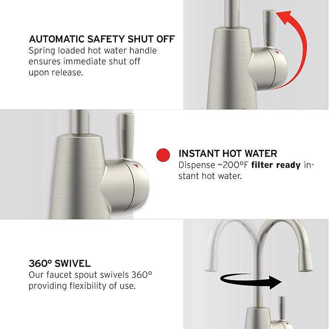 InSinkErator HOT250 Instant Hot Water Dispenser System, Single-Handle Faucet in Satin Nickel with 2/3-Gallon Stainless Steel Tank, H250SN-SS
