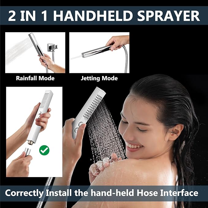 Aolemi Shower Faucet Set Ceiling Mount Shower System Rough-in Valve and Shower Trim Kit 2 in 1 Handheld Spray Push Button Diverter 10 and 6 Inch Dual Shower Head Polish Chrome